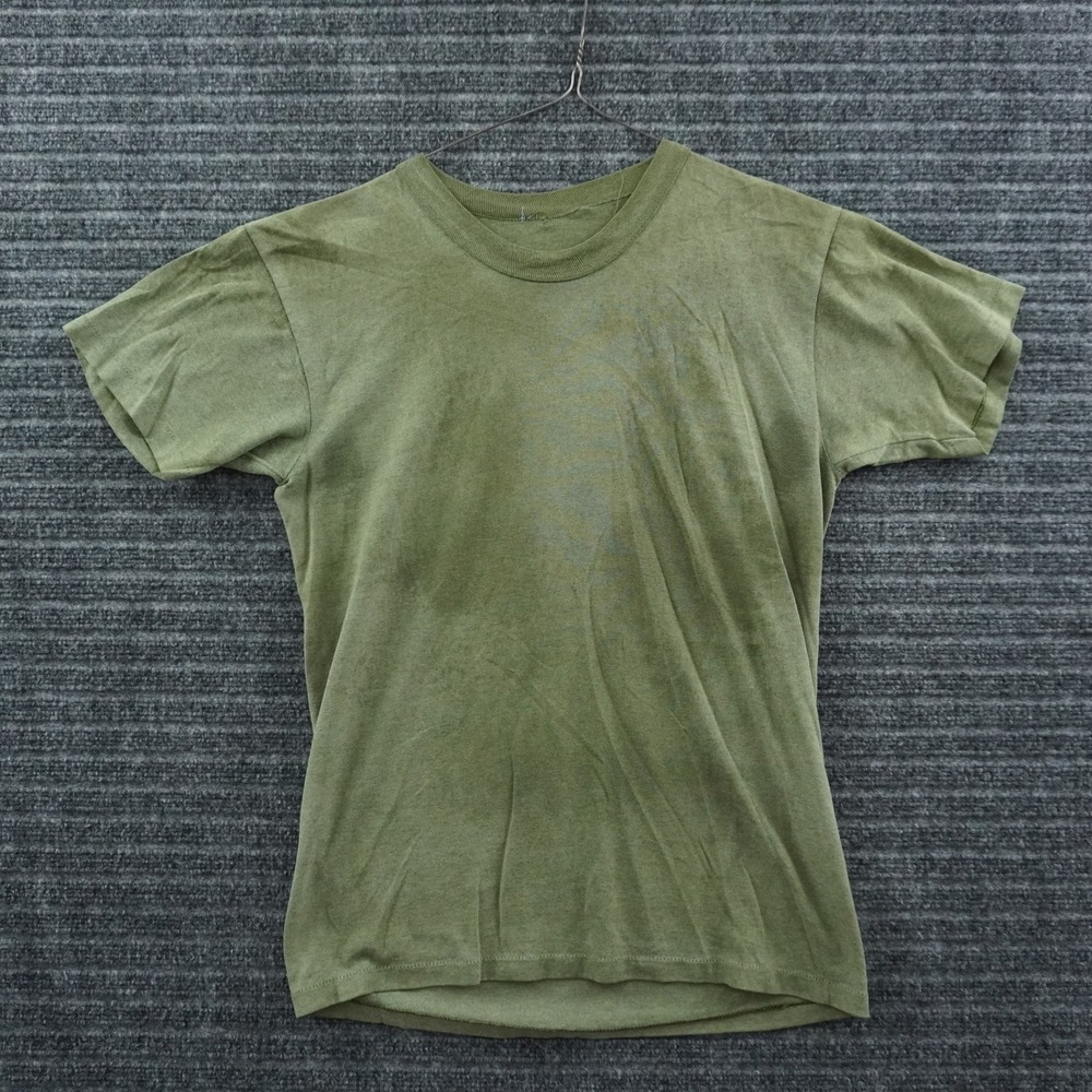 Vintage Army T-Shirt Mens Small Olive Green 80s Faded Single Stitch Military
